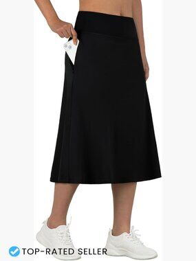 Midi Length Skort with Pockets Modest Athletic Running Skirt UPF50+ Quick Dry